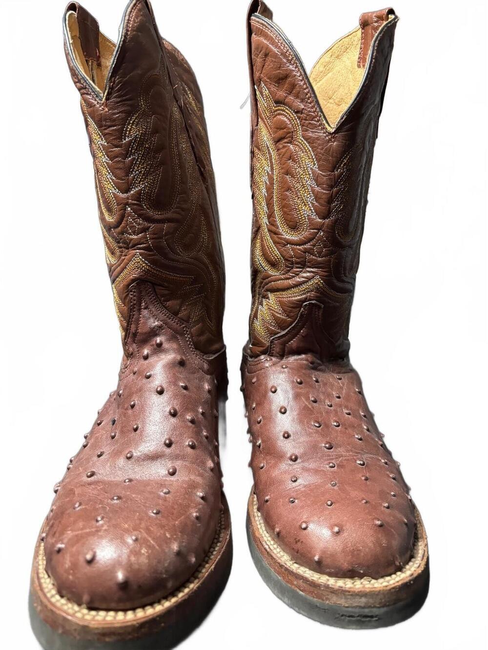 Brown Ostrich Leather Western Cowboy Boots